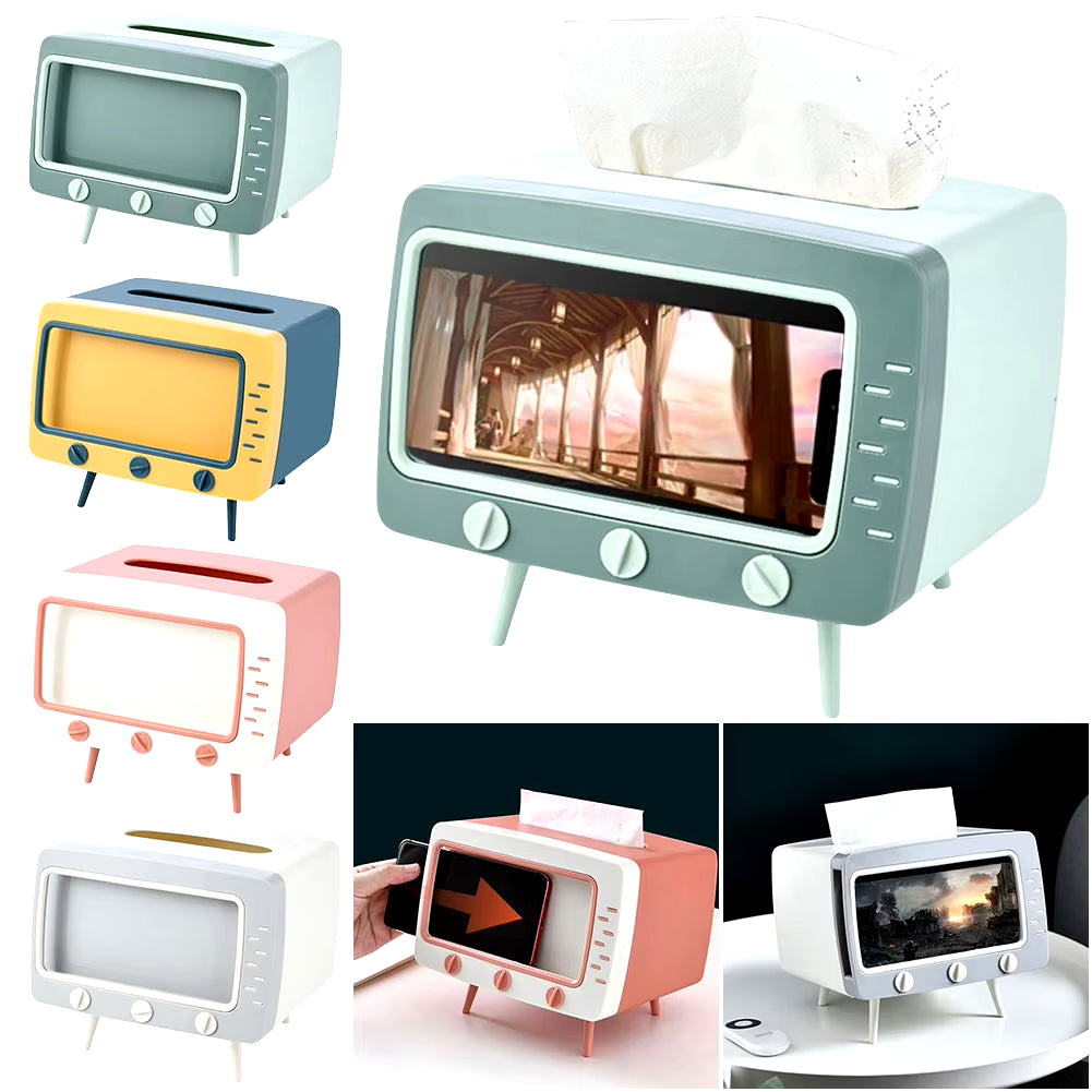 Kawaii Cartoon TV Tissue Box & Phone Holder - Cute Desktop Decor for Home and Office!