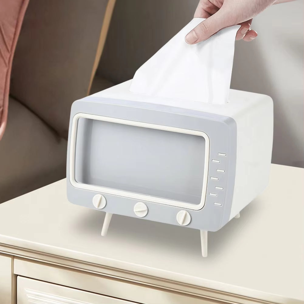 Kawaii Cartoon TV Tissue Box & Phone Holder - Cute Desktop Decor for Home and Office!