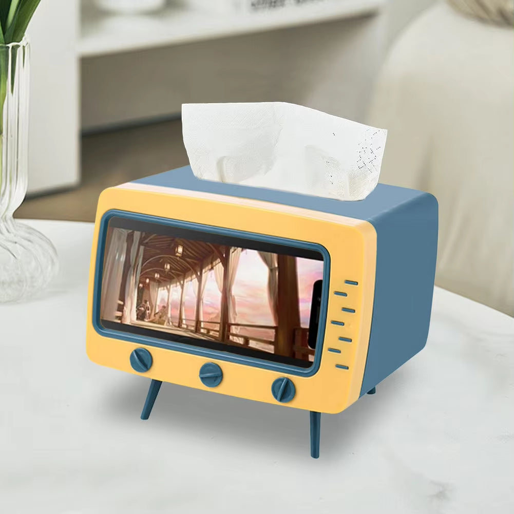 Kawaii Cartoon TV Tissue Box & Phone Holder - Cute Desktop Decor for Home and Office!