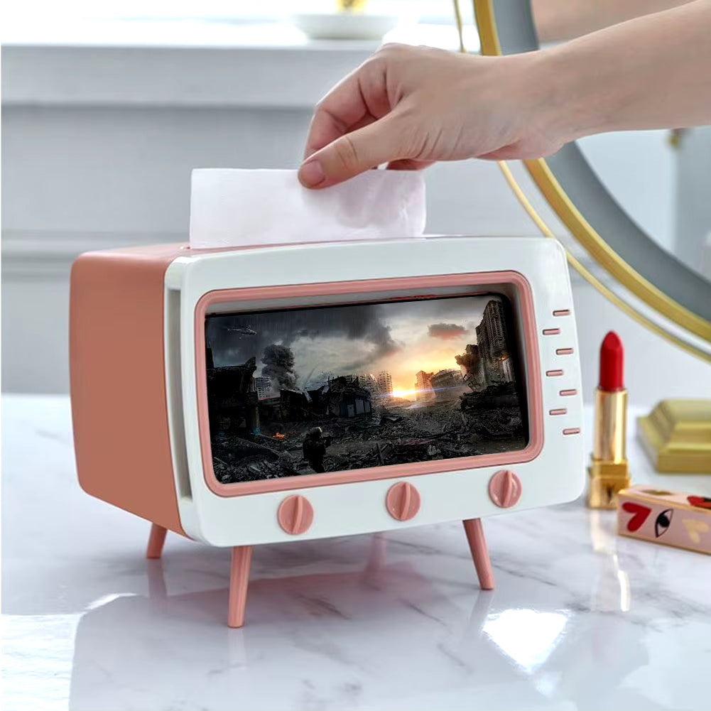 Kawaii Cartoon TV Tissue Box & Phone Holder - Cute Desktop Decor for Home and Office!