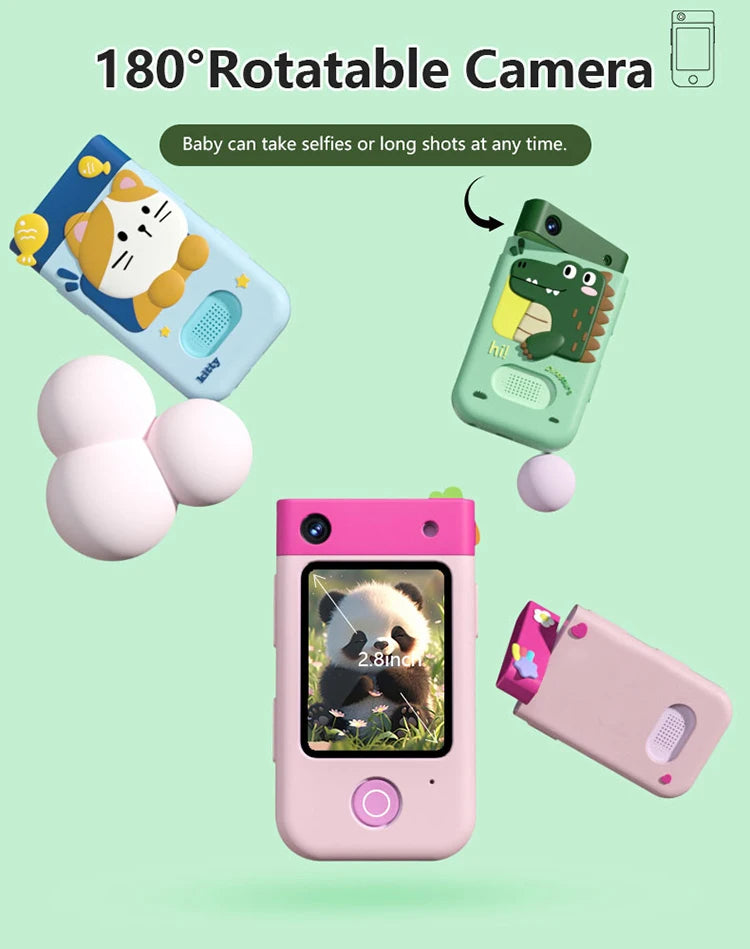 Children Toys Mobile Phone with Protective Shell Interaction Games Video Photography Rotating Lens 1080P Digital Camera for Kids