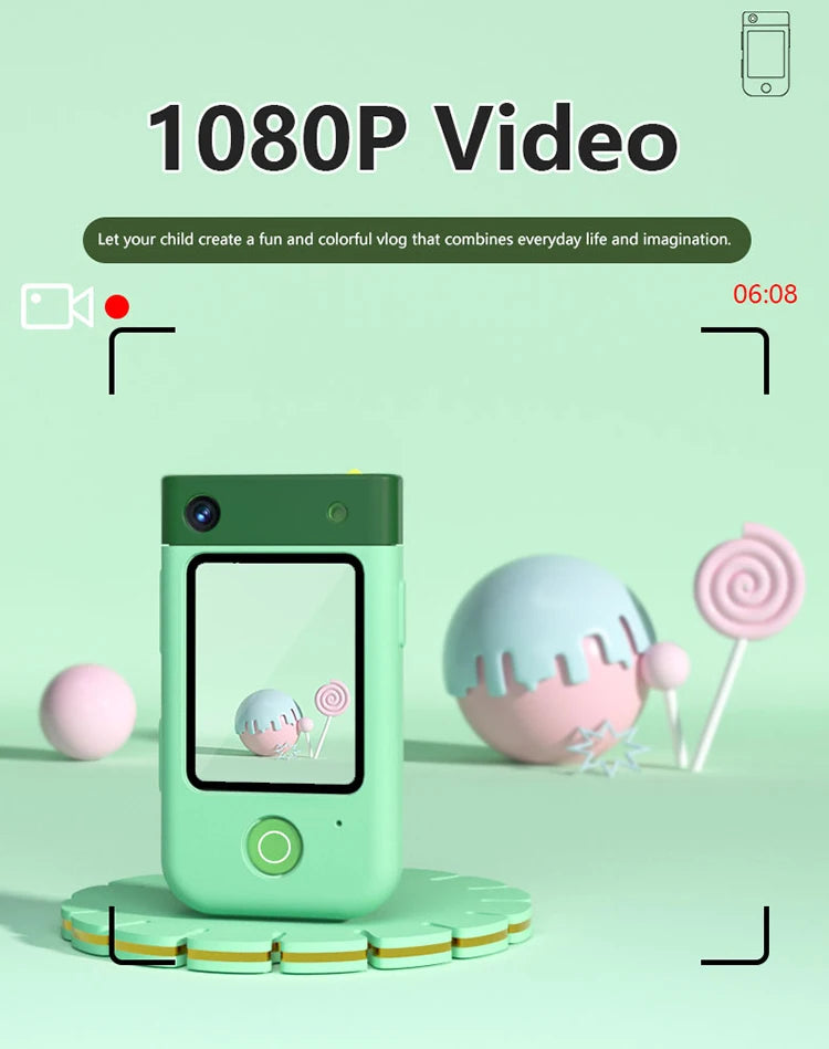 Children Toys Mobile Phone with Protective Shell Interaction Games Video Photography Rotating Lens 1080P Digital Camera for Kids