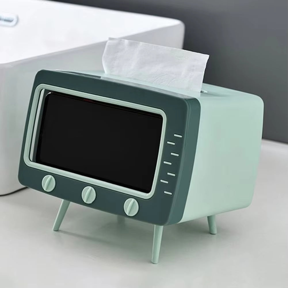 Kawaii Cartoon TV Tissue Box & Phone Holder - Cute Desktop Decor for Home and Office!