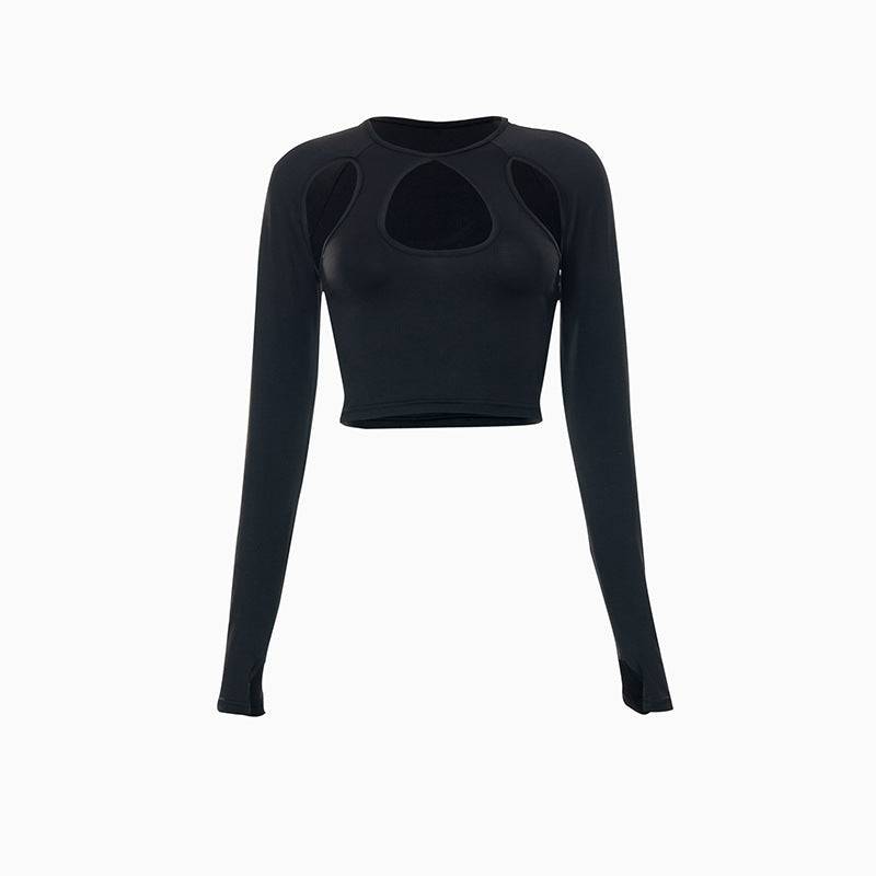 Long Sleeve Cut-Out Crop Top with Round Neck - TagLinesDesigns